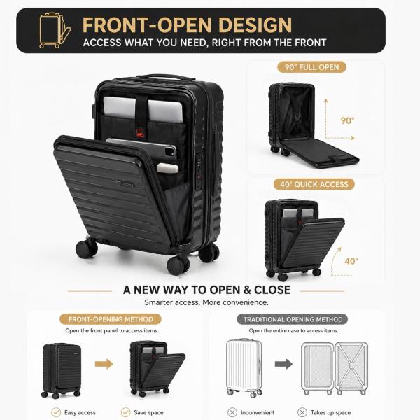 3-Piece Expandable Luggage Set with 20-Inch Front Opening Hardside Suitcase and TSA Lock