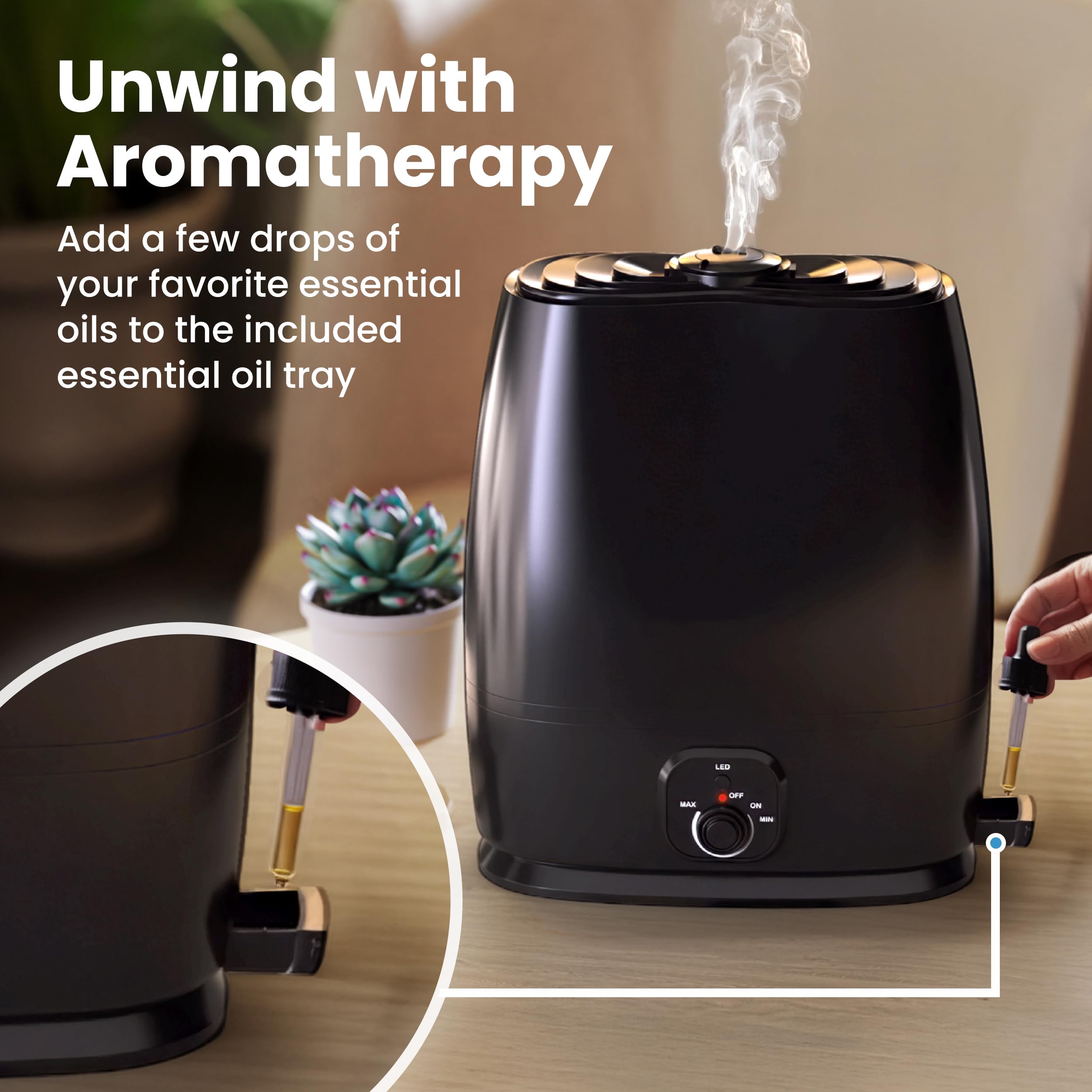 Black 6L Ultrasonic Cool Mist Humidifier with Oil Diffuser Whisper-Quiet