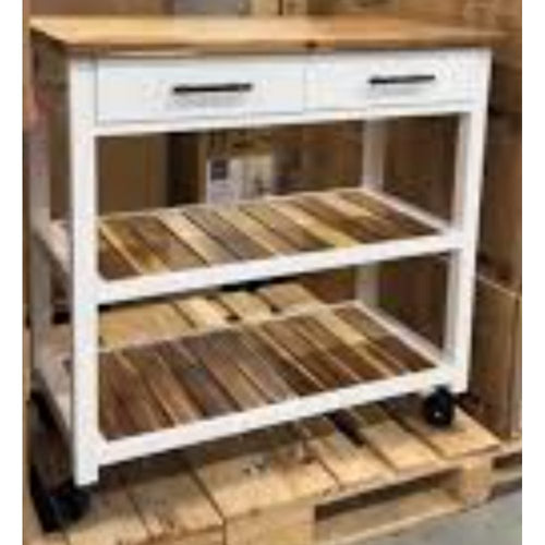 Acacia Wood Top Kitchen Cart with 2 Drawers 2 Shelves WhiteNatural Wood