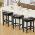 Open-Box New Raynesys Set of 3 24 All Black Saddle Seat Counter Height Barstools