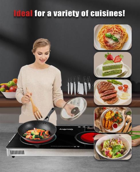 Portable Infrared 2 Burner 3500W Electric Cooktop with Touch Control and 2 Hour Timer