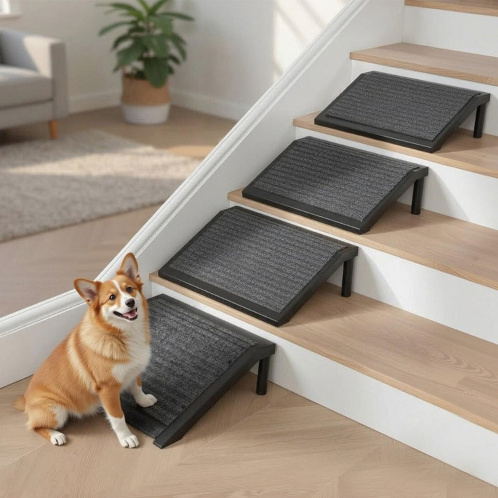 Dog Ramp for Stairs Non-Slip Pet Steps with Locked-in Carpet Iron Frame