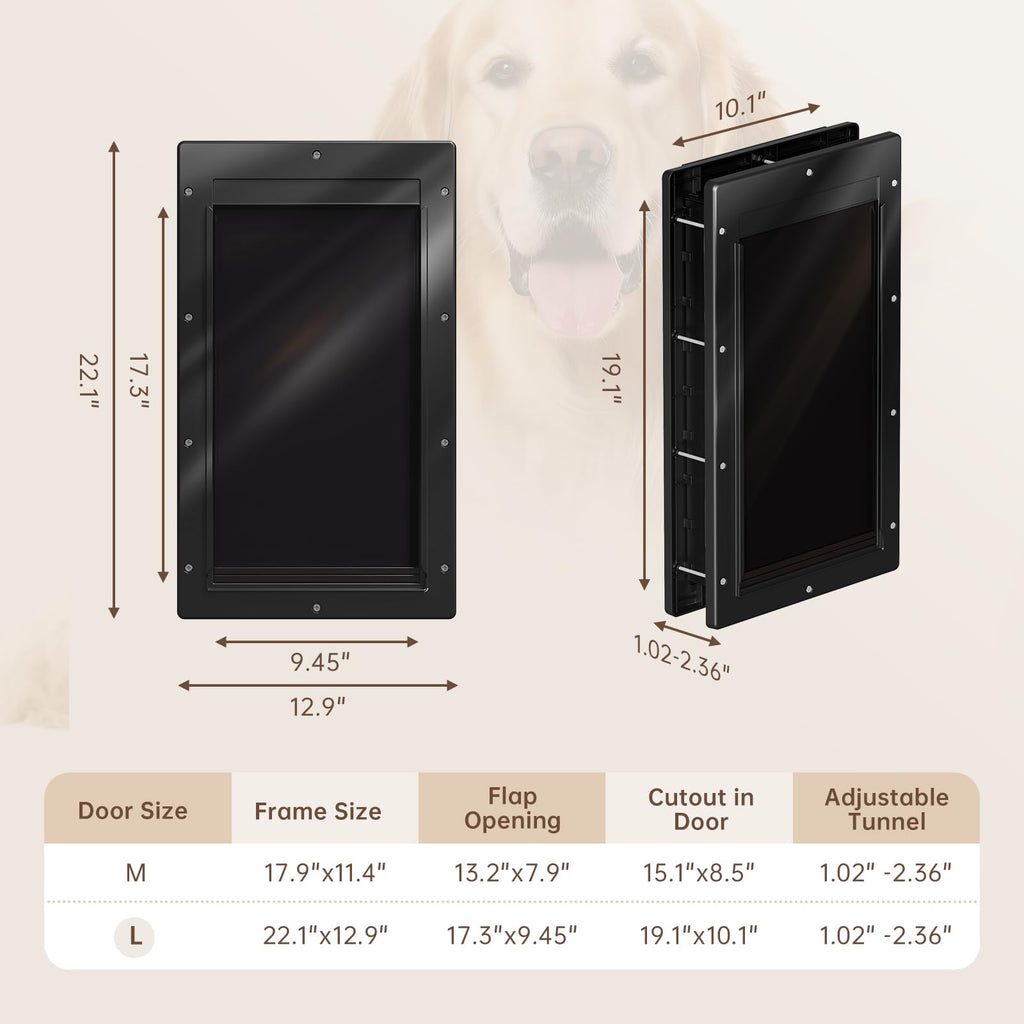 New PETCOMING Large Never Rust Dog Door - Double Magnetic Flaps Max 100lb Pet Door Retail $59.00