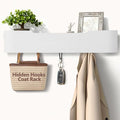 Coat Rack Wall Mount with Hidden Hooks Modern Key Holder Wood Entryway Hook with Shelf for Bedroom Kitchen Hallway Bathroom Designed for Hanging Coats Hats Bags Towels Dog Leashe(White,5 Hooks) Retail $36.00