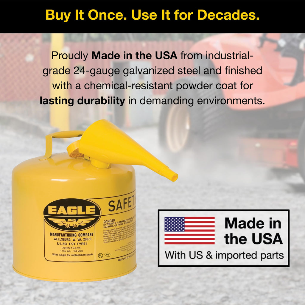 Gallon Type I Yellow Safety Gas Can for Diesel with Flame Arrester and Funnel
