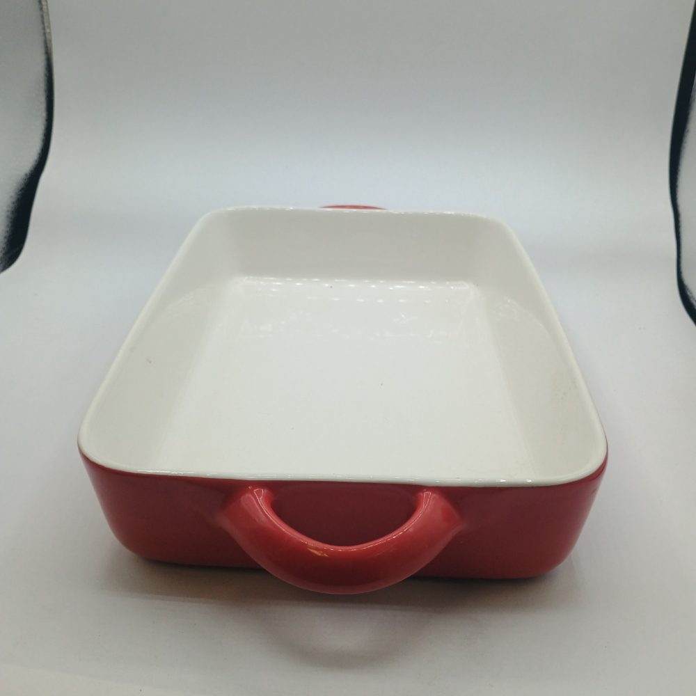 New As-Is Red Ceramic Baking Dish with Handles Retail $25.00