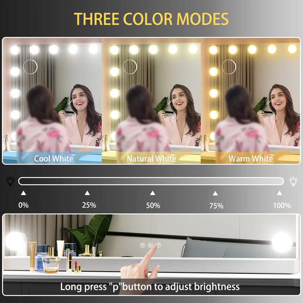 Gvnkvn Vanity Mirror with Lights, 32 x 24 Tabletop Hollyhood Makeup Mirror, Hollywood Lighted Mirror with 18 Dimmable LED Bulbs,3 Colors Modes,Touch Control,Metal Frame, Retail $149.00