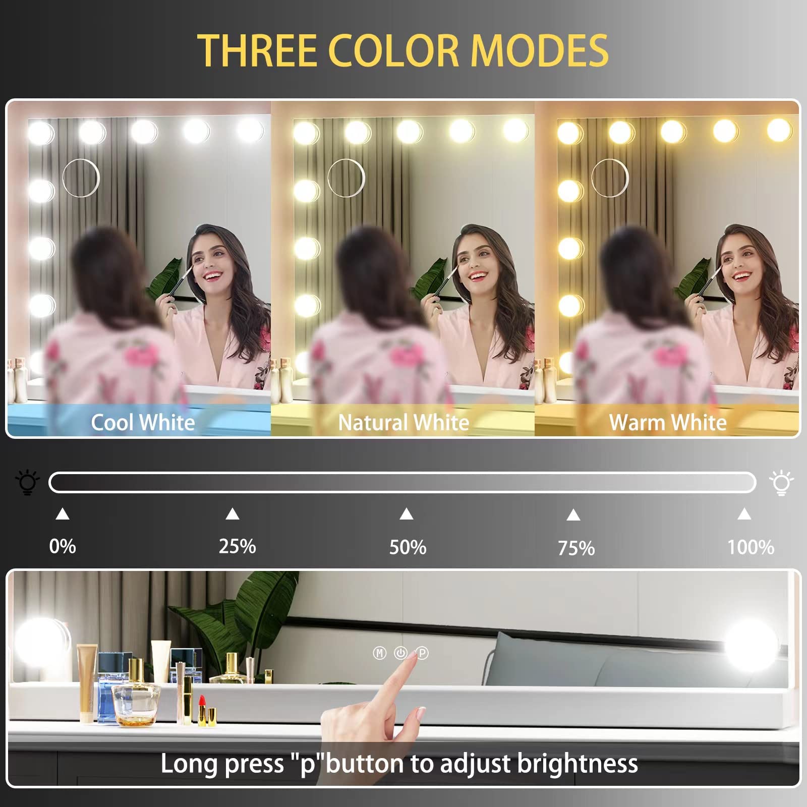 Gvnkvn Vanity Mirror with Lights, 32 x 24 Tabletop Hollyhood Makeup Mirror, Hollywood Lighted Mirror with 18 Dimmable LED Bulbs,3 Colors Modes,Touch Control,Metal Frame, Retail $149.00