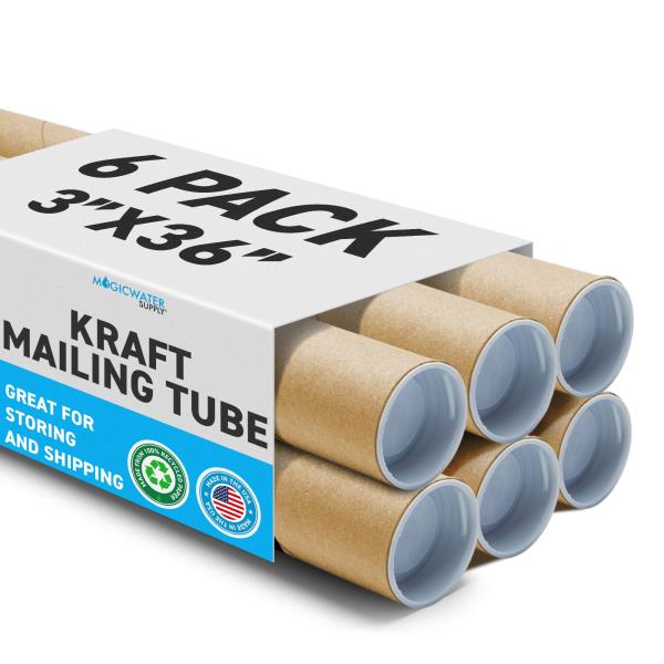 MagicWater Supply 3 x 36 Inch Kraft Mailing Tubes with End Cap - 6 Pack Retail $52.00