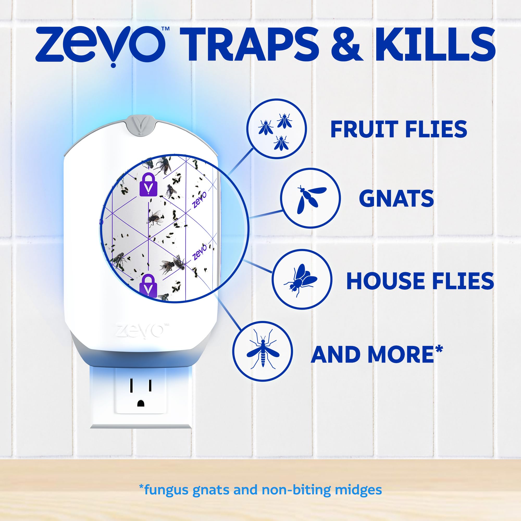 Open-Box New ZEVO Flying Insect Trap with Plug-In Blue  UV Light 3 Refills Retail $25.00