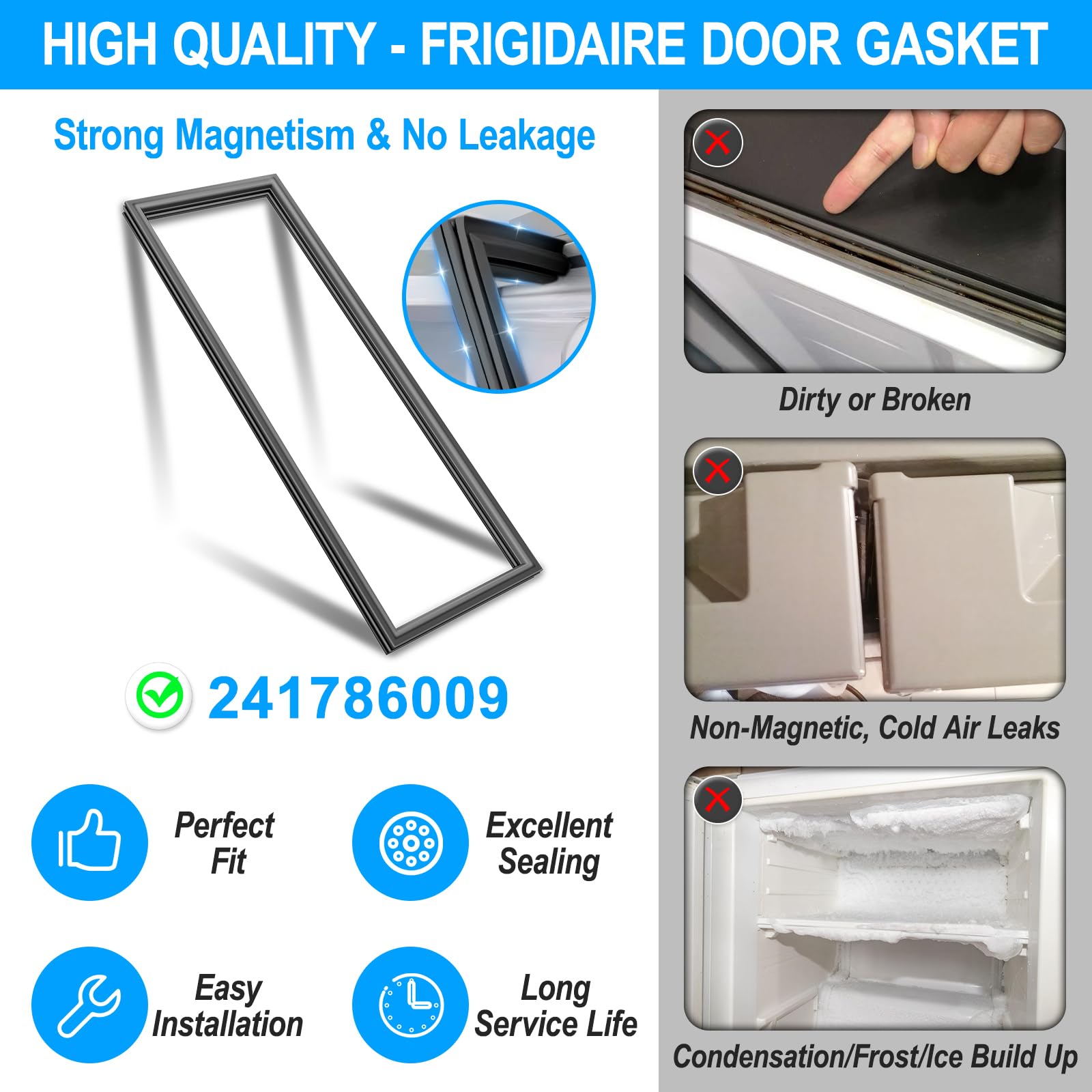 Black Frigidaire Kenmore Refrigerator Door Gasket 241786009 241786013