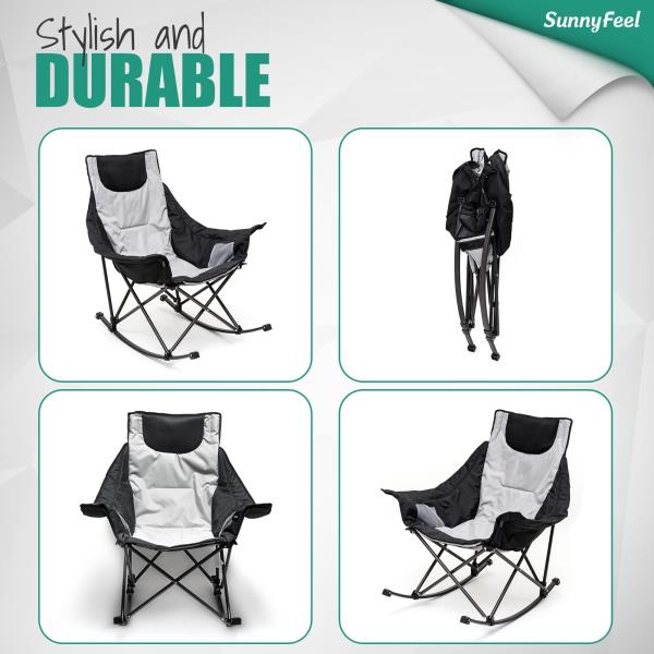 Oversized Rocking Camping Chair Fully Padded High Back Portable Lawn Recliner 500 LBS Capacity