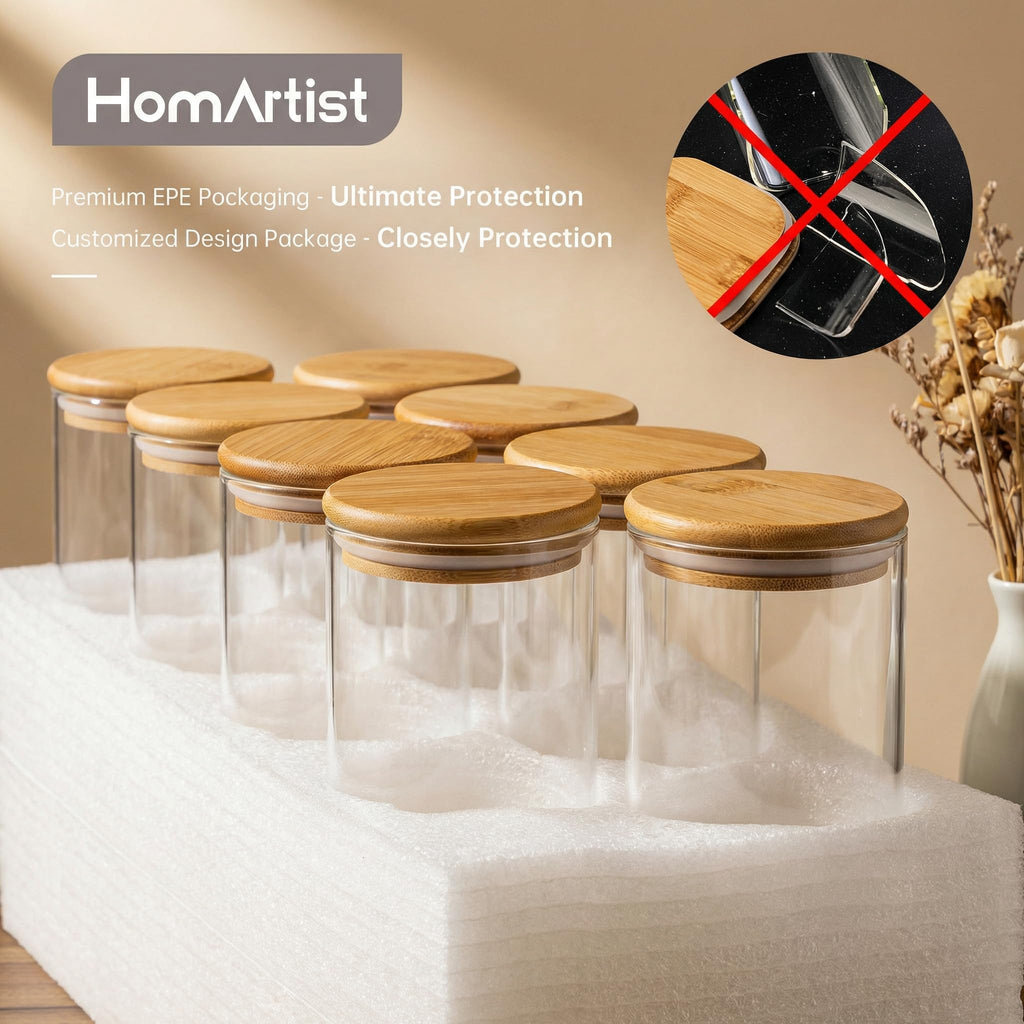 HD Clear Glass Food Jars with Bamboo Lids - Set of 4 Large Capacity