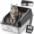 XL Cat Litter Box with Stainless Steel Inner Tank and Side-Entry Removable Lid Dark Gray