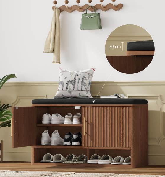 Fluted Shoe Storage Bench with Adjustable Shelves Walnut