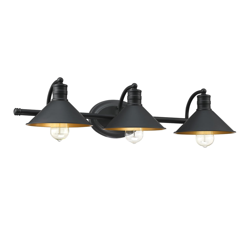 -Light Farmhouse Bathroom Vanity Wall Sconce - Black and Gold