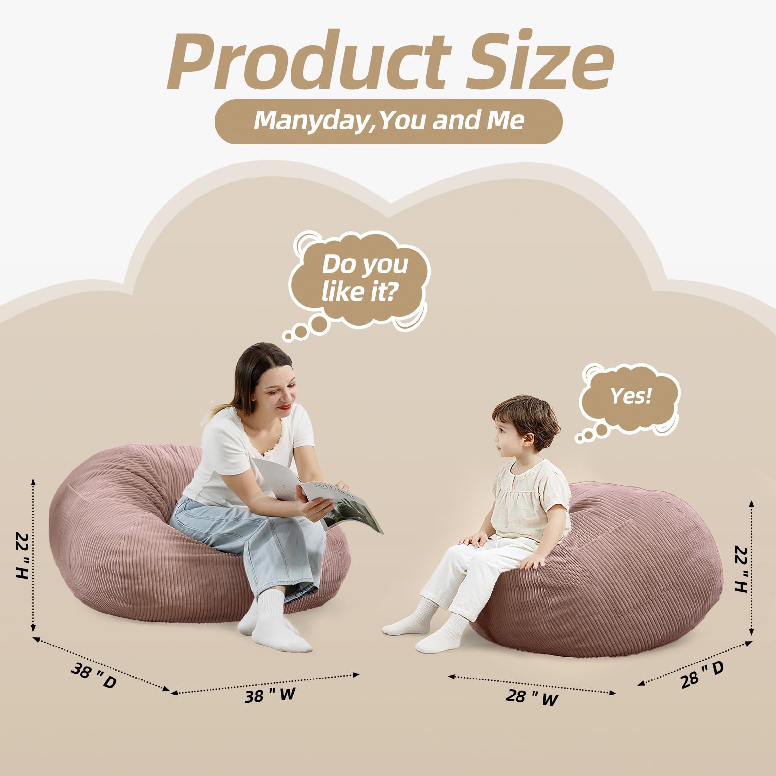 New Manyday 2.5FT Pink Corduroy Memory Foam Bean Bag Chair Retail $38.00