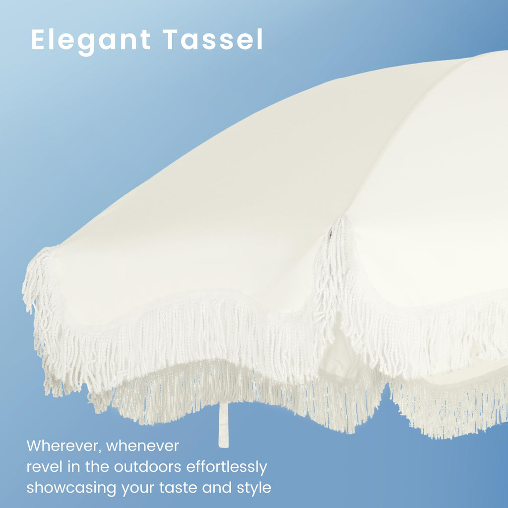 ft Creamy White Patio Beach Umbrella with Fringe Design Sand Anchor