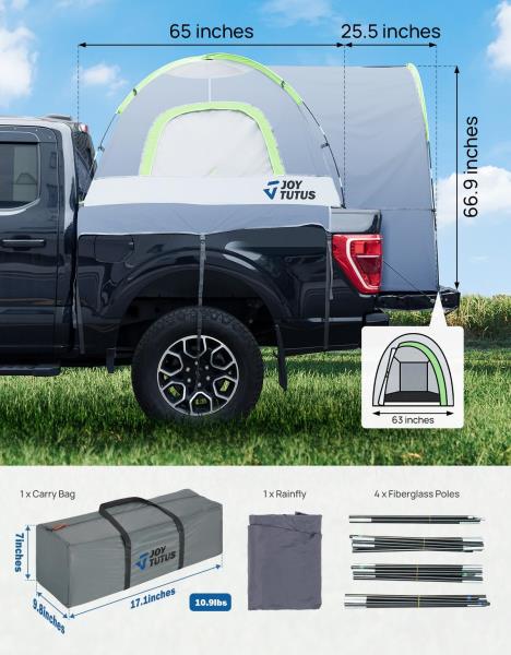 Truck Tent with Rainfly for 5.5Ft-5.8Ft Truck Bed Waterproof PU2000mm 2 Person Tent