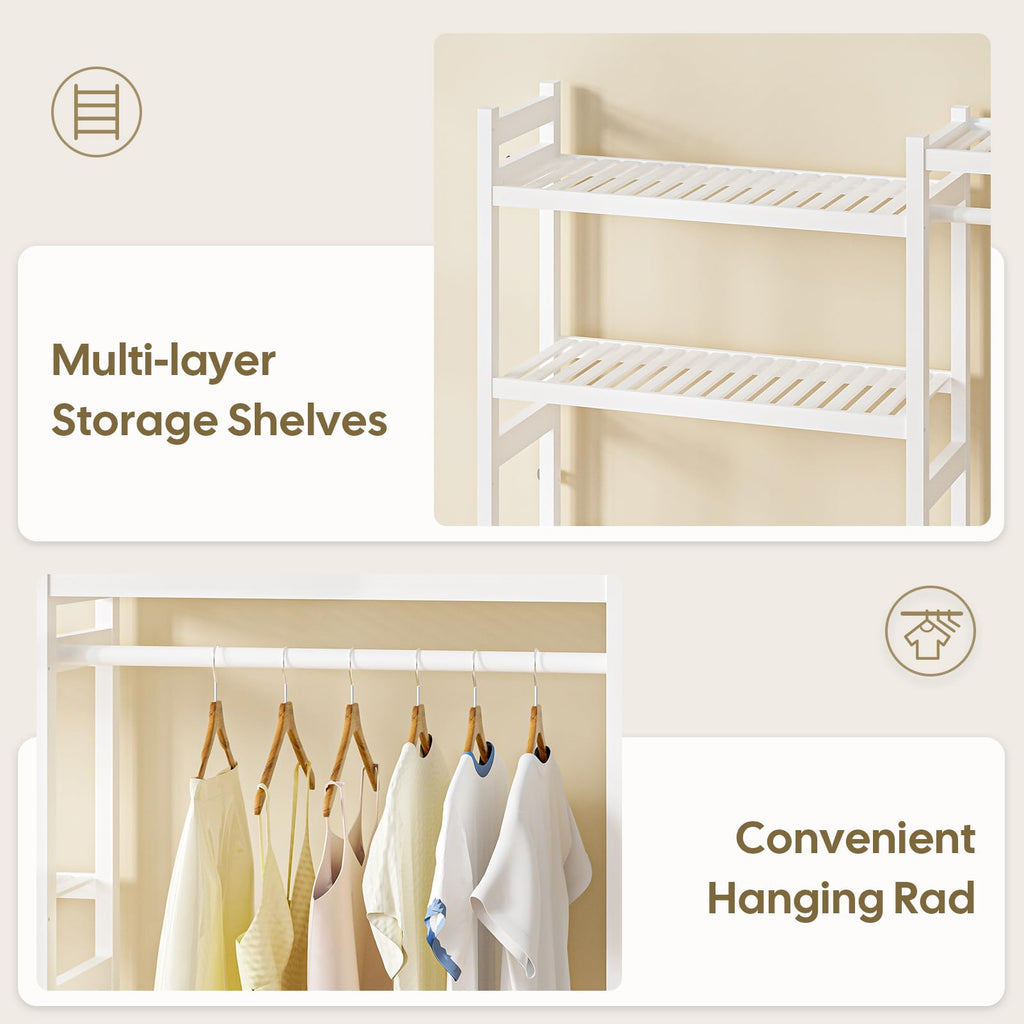 White Bamboo 5-Tier Over Washer Dryer Storage Shelf w Adjustable Shelves  Hooks