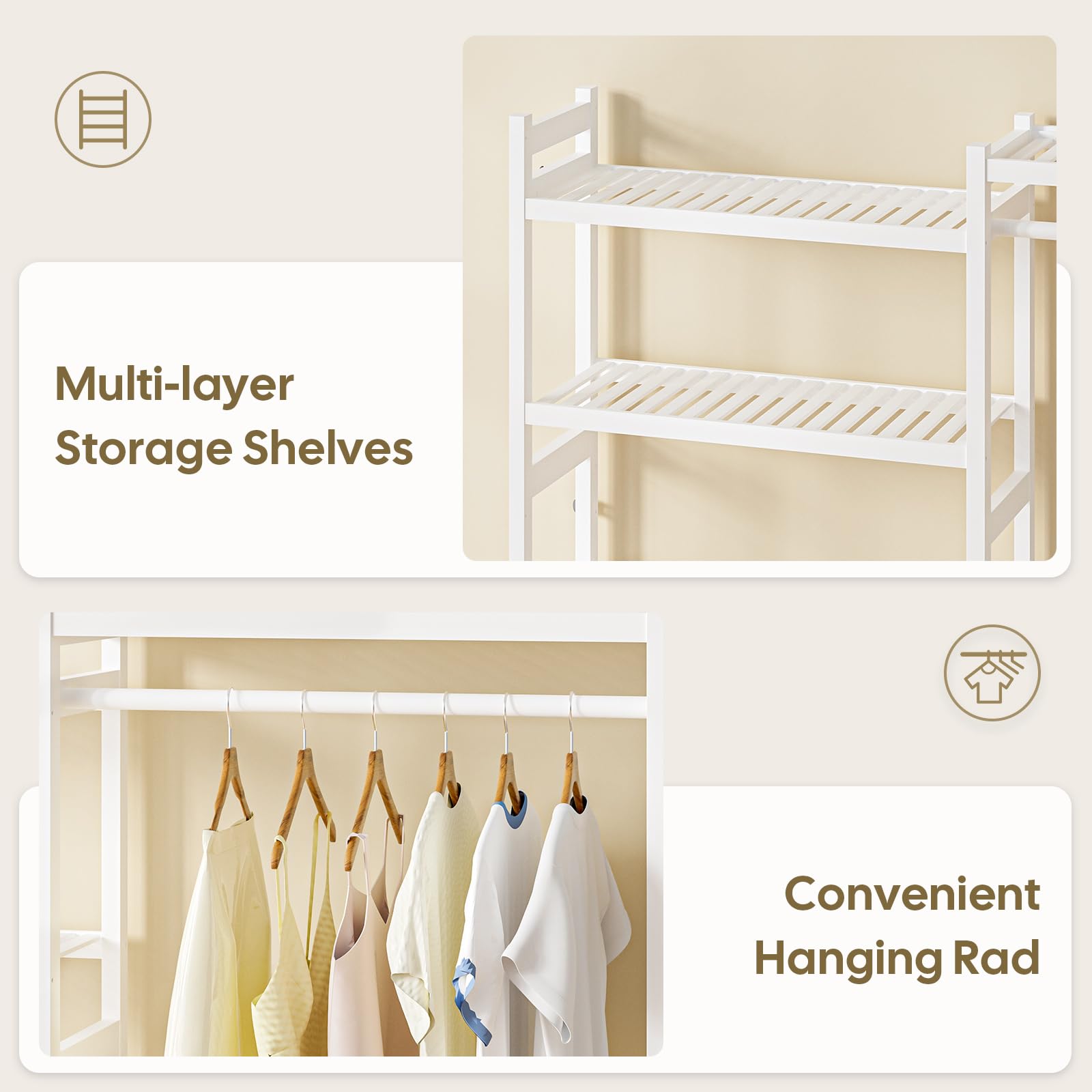 White Bamboo 5-Tier Over Washer Dryer Storage Shelf w Adjustable Shelves  Hooks