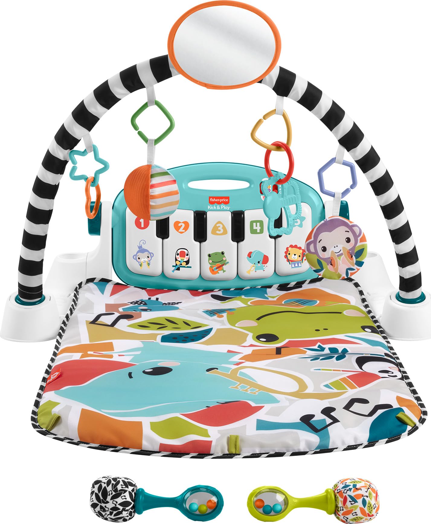 New As-Is Fisher-Price Glow  Grow Kick  Play Piano Gym Blue Playmat w Maracas 0 Months Retail $84.00