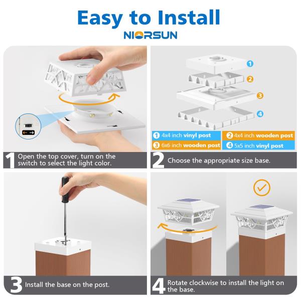 x4 Solar Post Lights with 2 Modes 12 Pack White