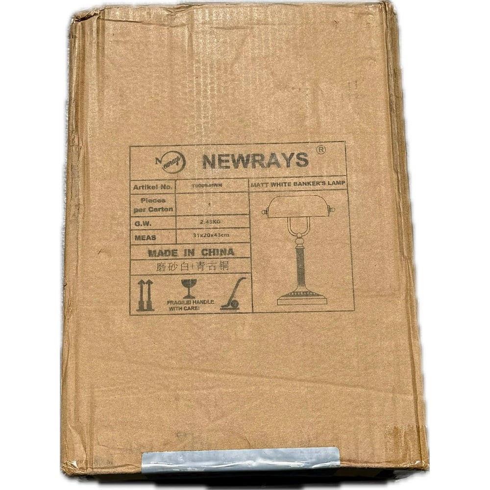 Open-Box New Newrays Glass Bankers Desk Lamp - Matted White-Green Bronze