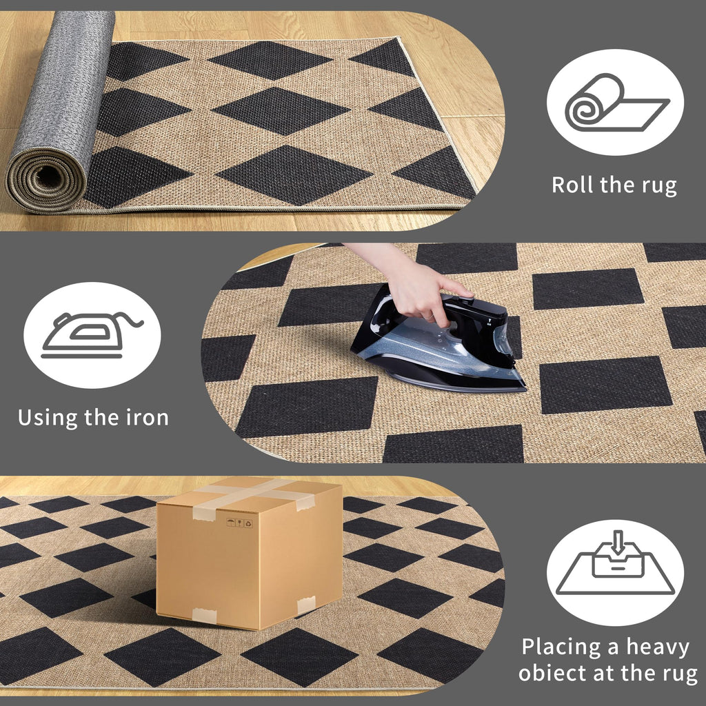 Open-Box New Zeeinx Checkered 5x7 Outdoor Patio Area Rug - Washable Non-Slip Black Retail $40.00