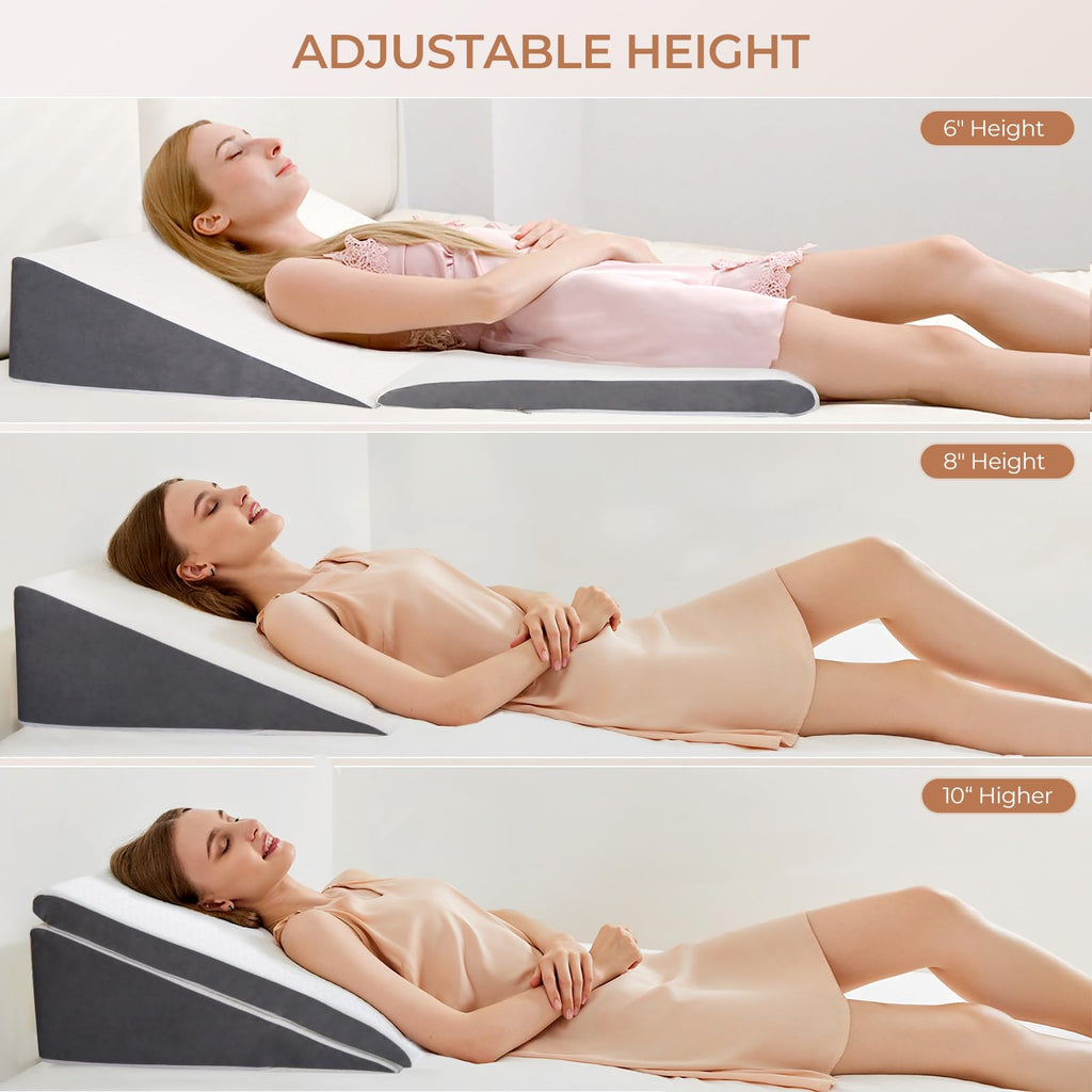 2-Pack Adjustable Memory Foam Wedge Pillow with 2 Heights  Softness Retail $32.00