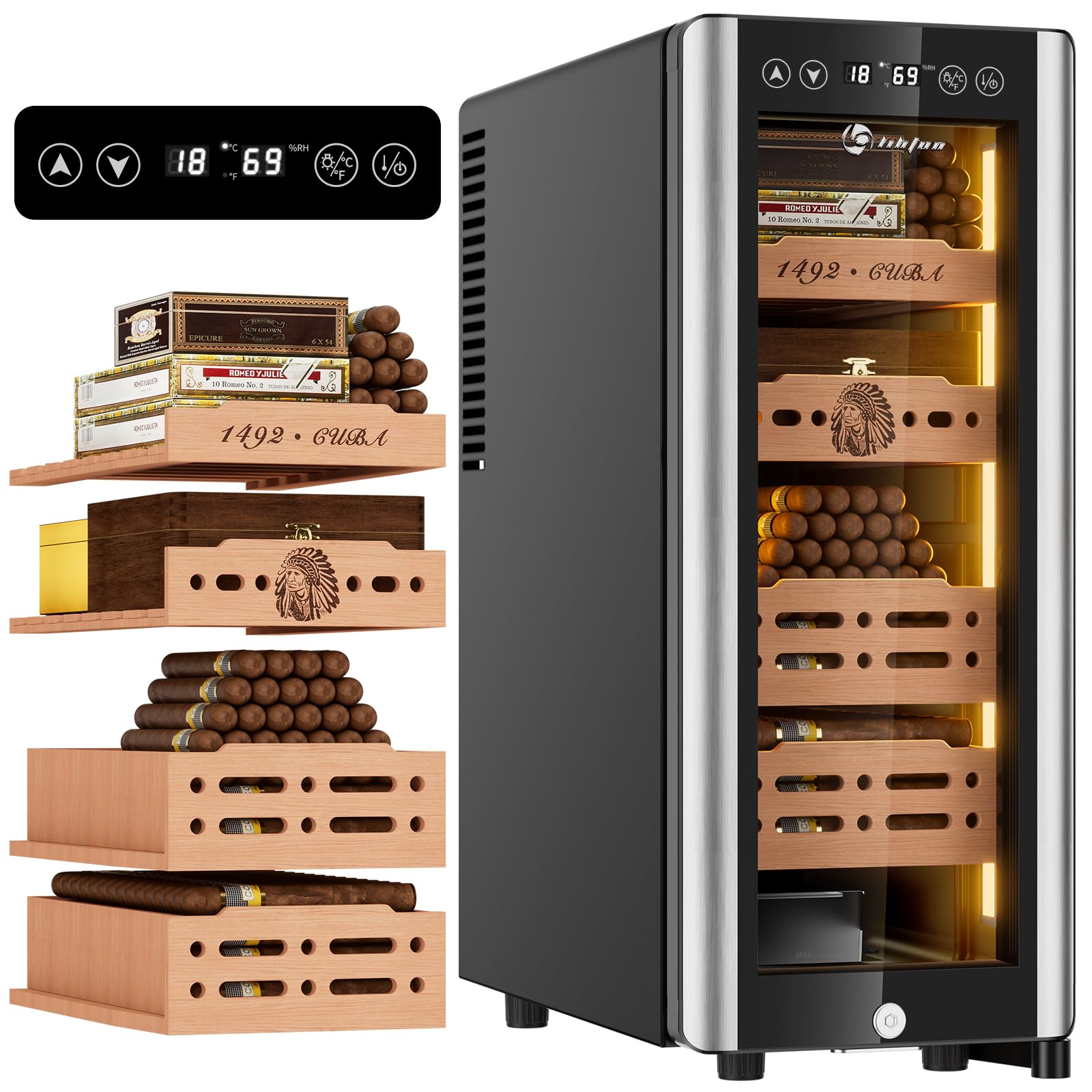 LIHTUN 35L Electric Cigar Humidor Cabinet Black Retail $298.00