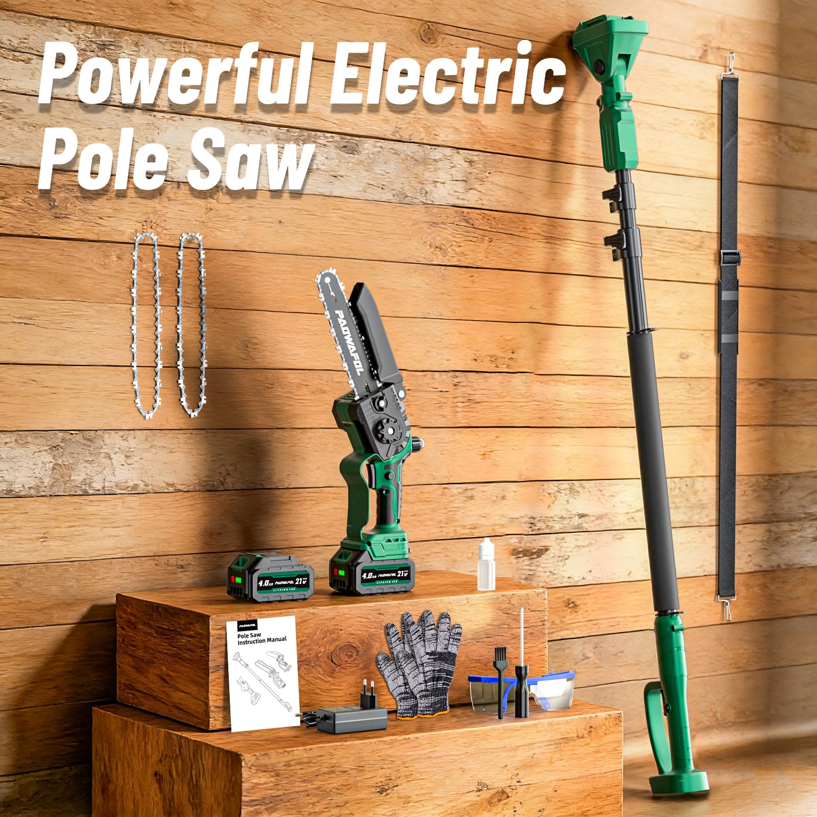 -in-1 Electric Pole Saw 8-Inch Cordless Mini Chainsaw 15 FT Extension Battery Powered
