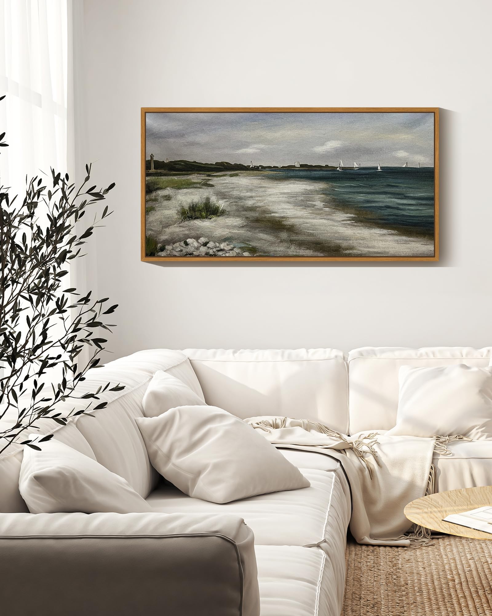 New SHENIFY 20x40in Vintage Framed Coastal Landscape Wall Art Retail $49.00