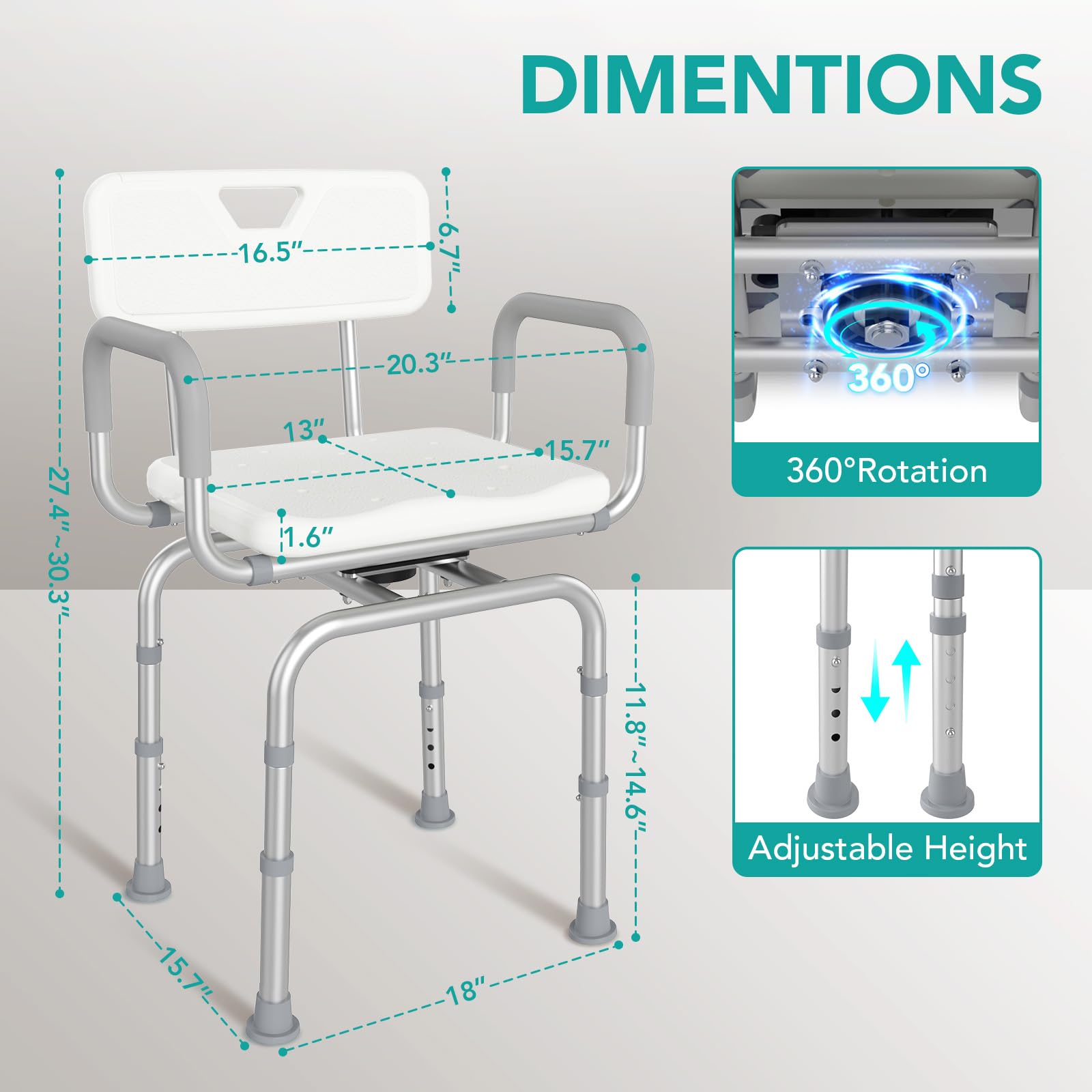 Open-Box New RUIERS 360 Swivel Adjustable 400lb Shower Chair - White Retail $79.99