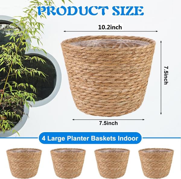 Pcs Large Premium Seagrass Planter Baskets with Plastic Lining 10.2x7.5x7.5