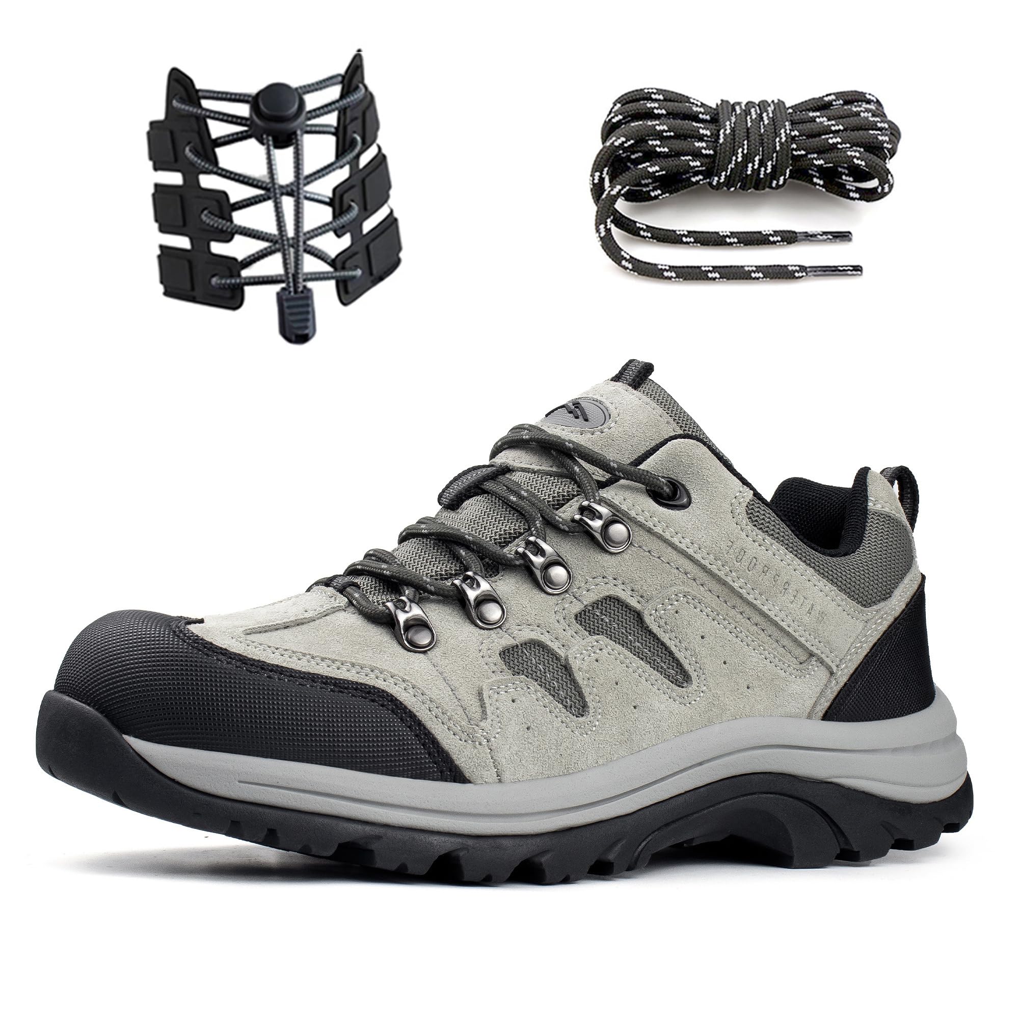 Mens Waterproof Lightweight Hiking Trekking Shoes Grey Suede Leather