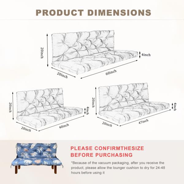Waterproof Porch Swing Cushion with Backrest 2-3 Seater Thickened Bench Cushion Tropical Leaf 47x40