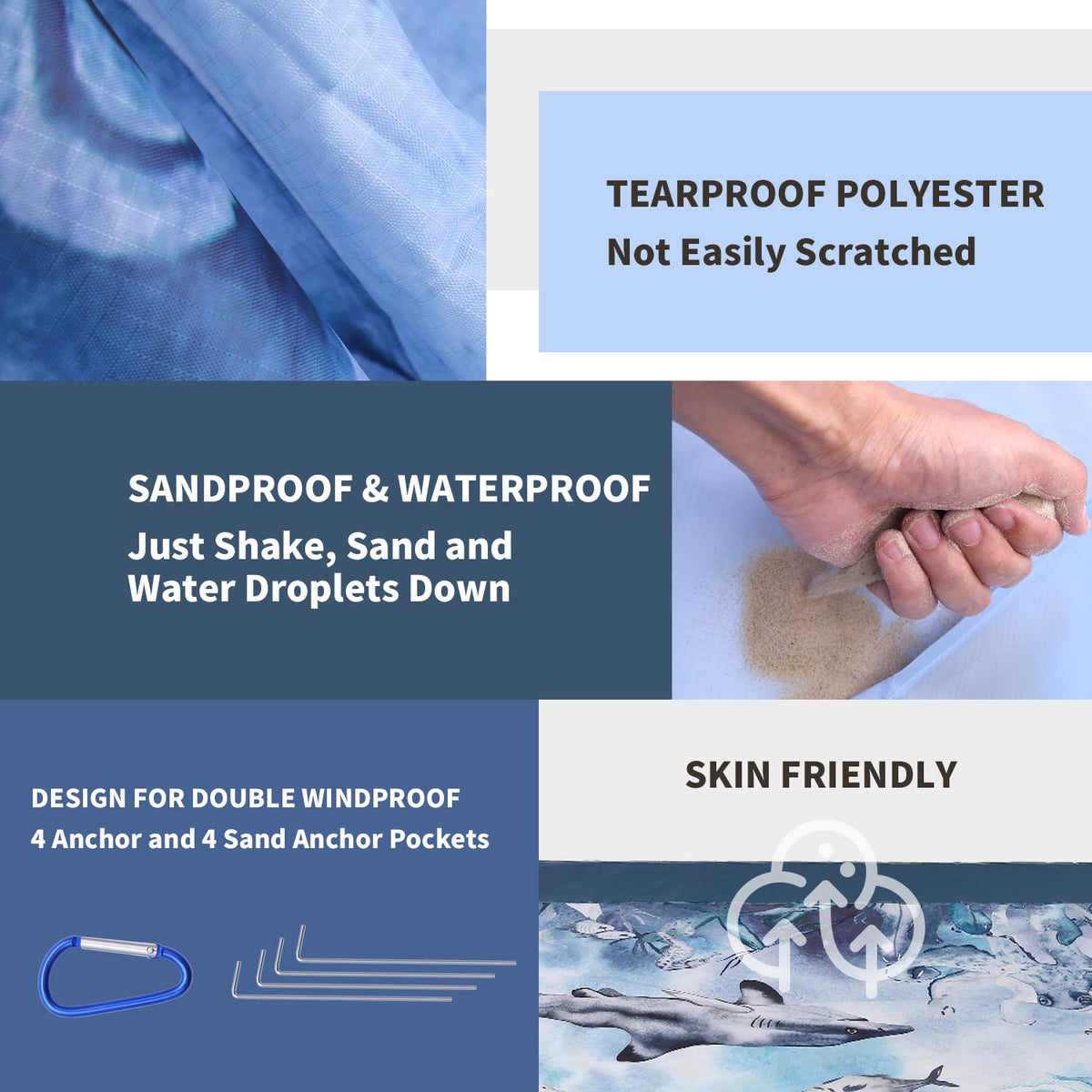 Blue-Sea Camping Blanket 7x7ft Sandproof Beach Mat