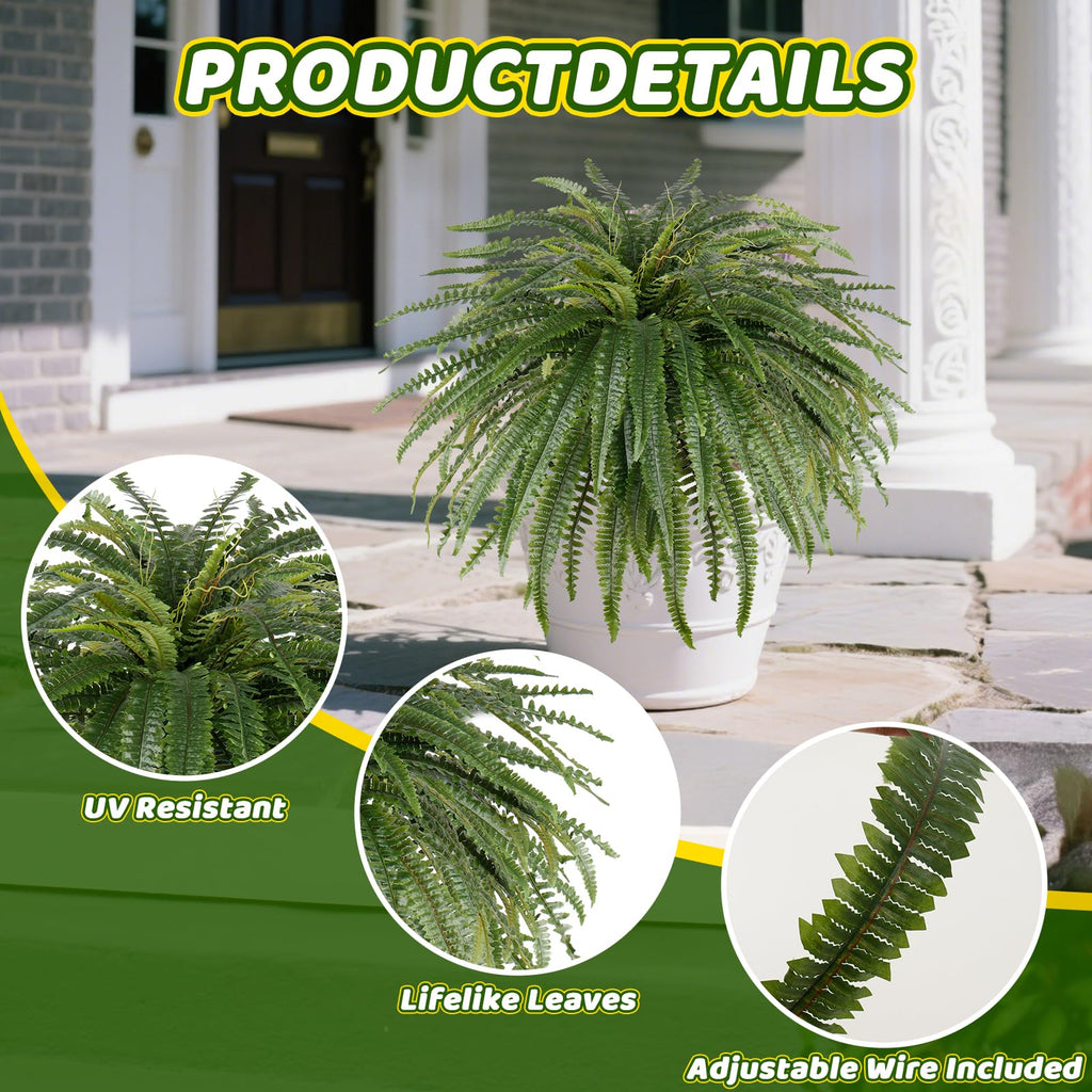 Set of 2 Green UV-Resistant Realistic Artificial Fern Plants 19 Tall