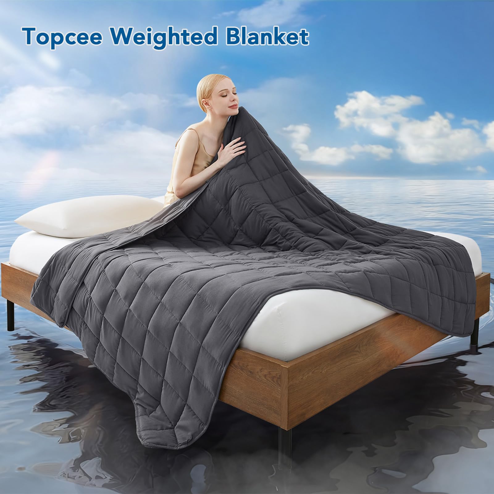 Adult 20lb Weighted Blanket 60x80 Queen Dark Grey Cooling Microfiber Glass Beads