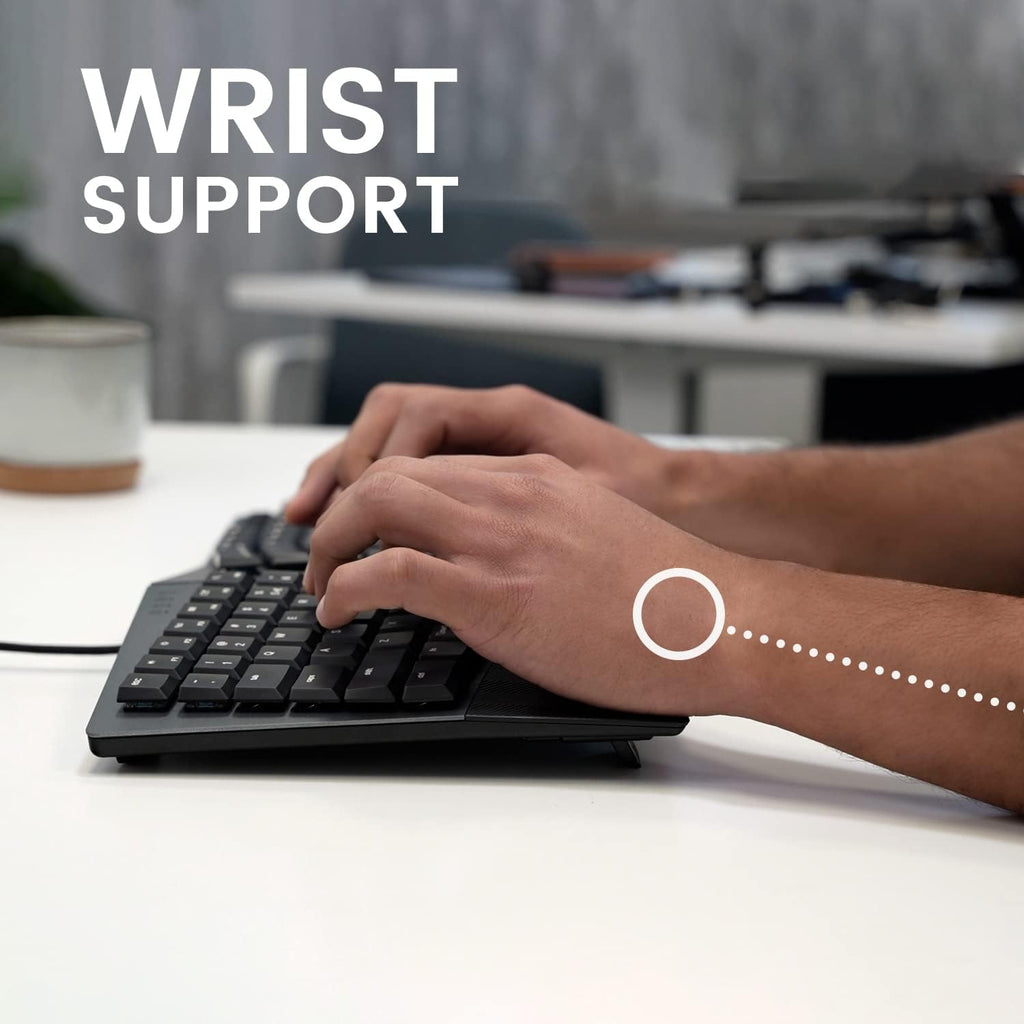 Perixx PERIBOARD-535BL Wired Ergonomic Mechanical Full-Size Keyboard - Low-Profile Blue Clicky Switches Programmable Feature with Macro Keys Compatible Windows and Mac OS X US English, Black Retail $89.00