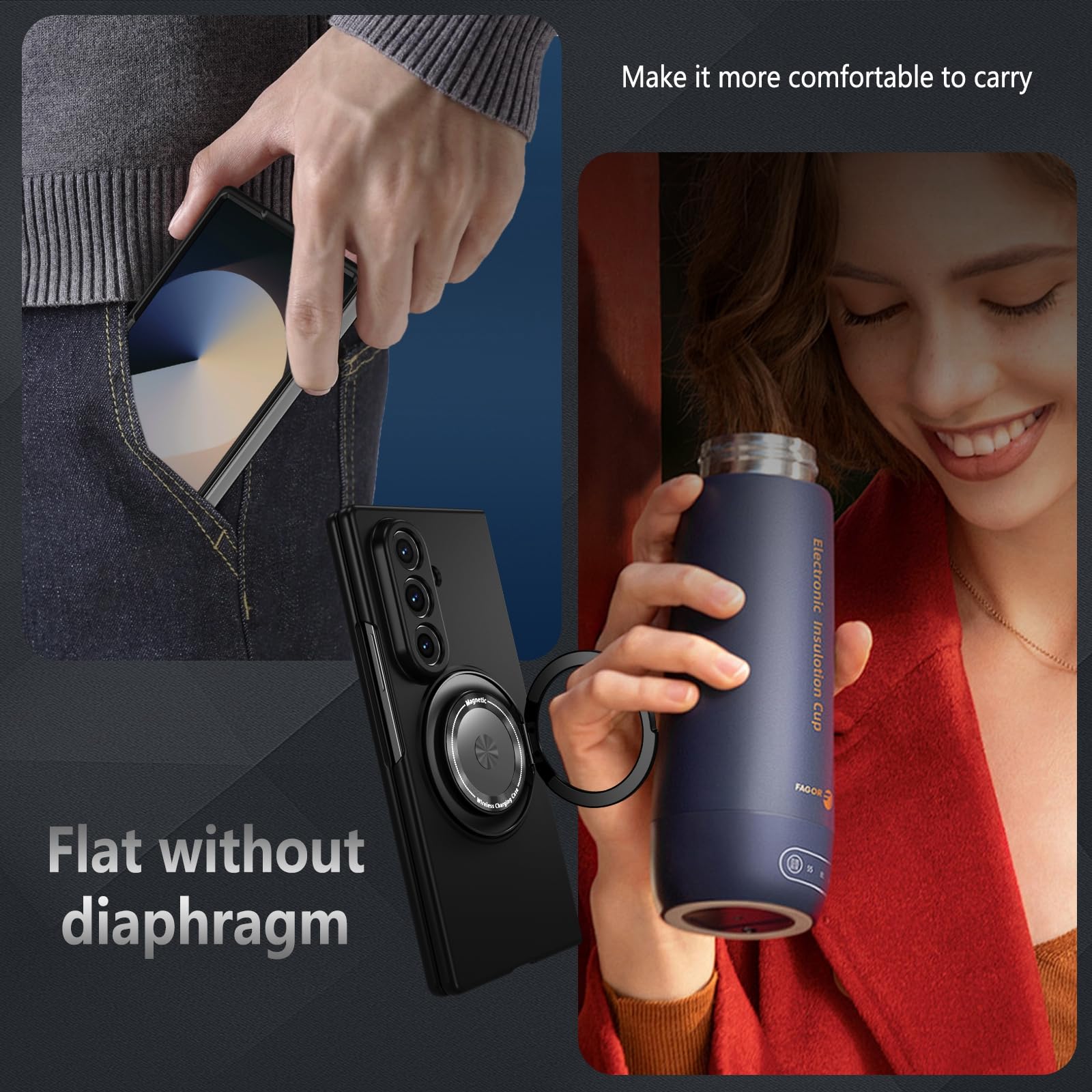 Magnetic Stand Ring Holder Shockproof Slim Phone Case for Samsung Galaxy Z Fold 7 - Black