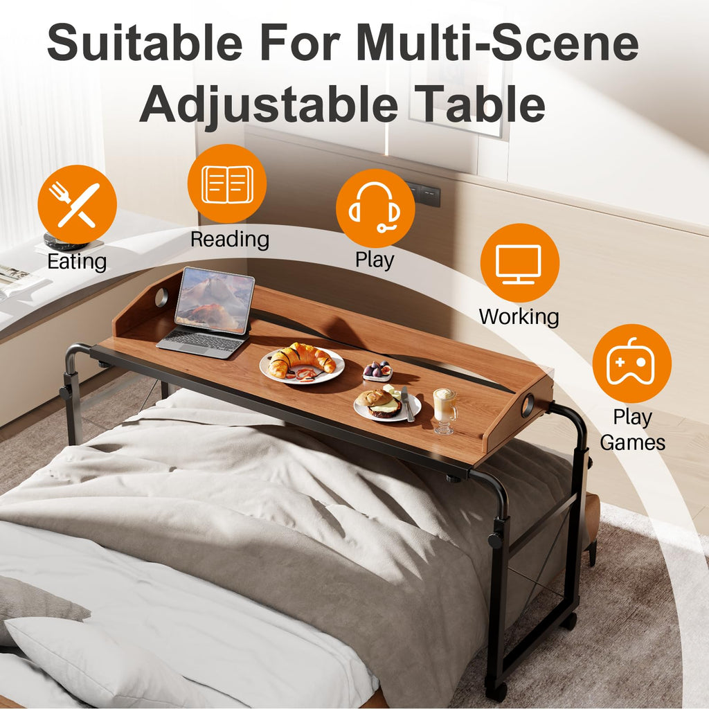 Open-Box New BYMECOST Adjustable Overbed Laptop Desk Oaken for QueenFull Beds Retail $99.99