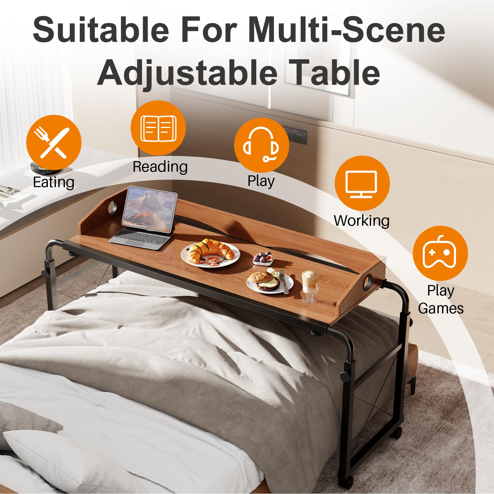 Open-Box New BYMECOST Adjustable Overbed Laptop Desk Oaken for QueenFull Beds Retail $99.99