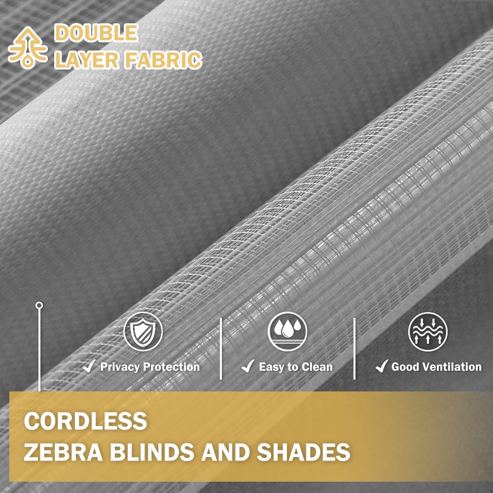 OUDUCK Cordless Zebra Blinds for Windows, 32" W x 72" H Zebra Roller Shades with Valance Free Stop Zebra Roller Shades, Light Control Window Treatments Dual Layer Sheer Blinds for Day and Night, Grey Retail $30.00
