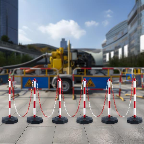 Adjustable Traffic Delineator Post Cones 6 Pack with 6.6FT Chain Red  White