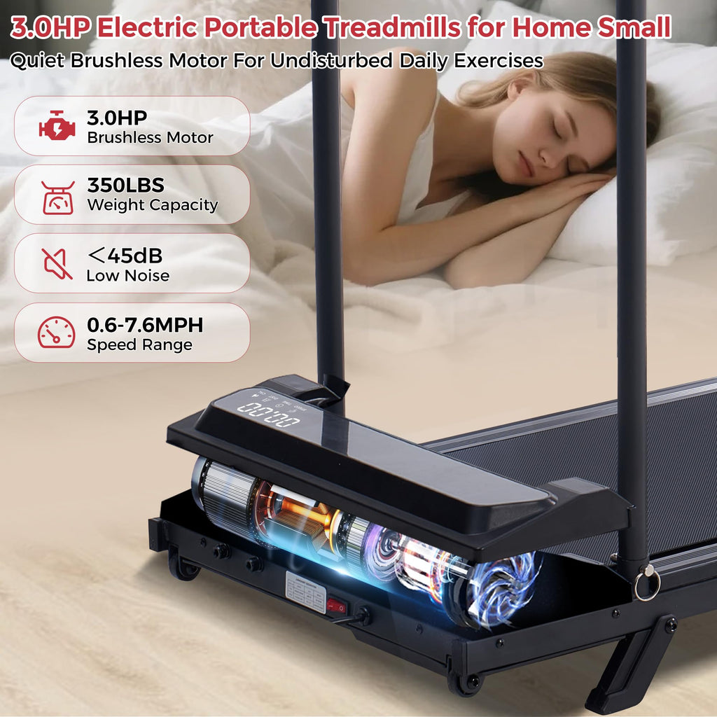 Foldable Walking Pad Treadmill Black 12 Programs 3.5HP Motor 400lb Capacity