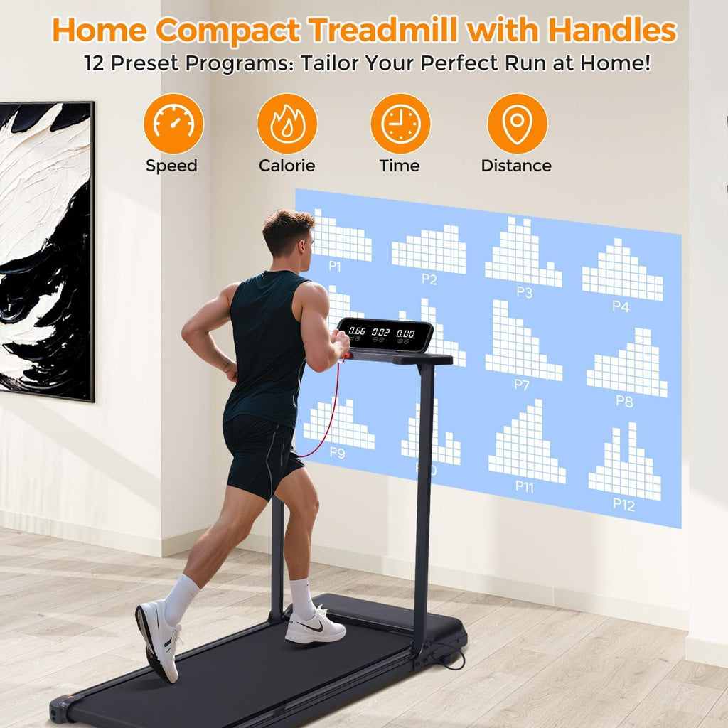 Black Walking Pad Treadmill with Handle Bar  Big Screen 3.5HP Electric 0.6-10MPH 400LBS Retail $139.00