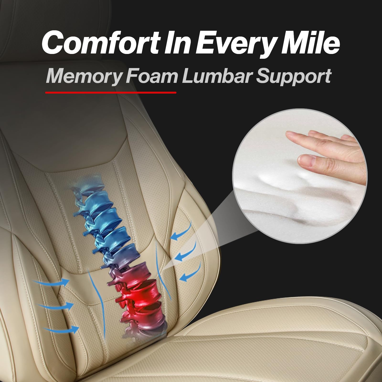 Custom Fit Car Seat Covers for SUV Faux Leather Memory Foam Waterproof Non-Slip Front Beige