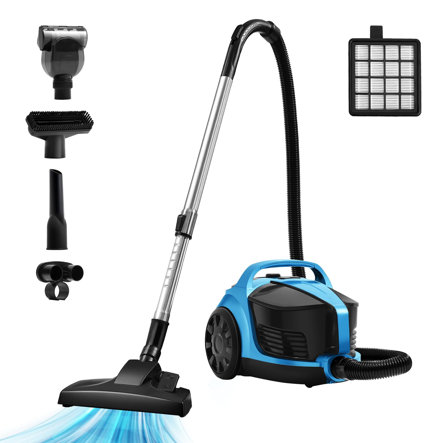 Kpa 1600W Bagless Canister Vacuum Cleaner with Double HEPA Filter 4.5Qt - Blue